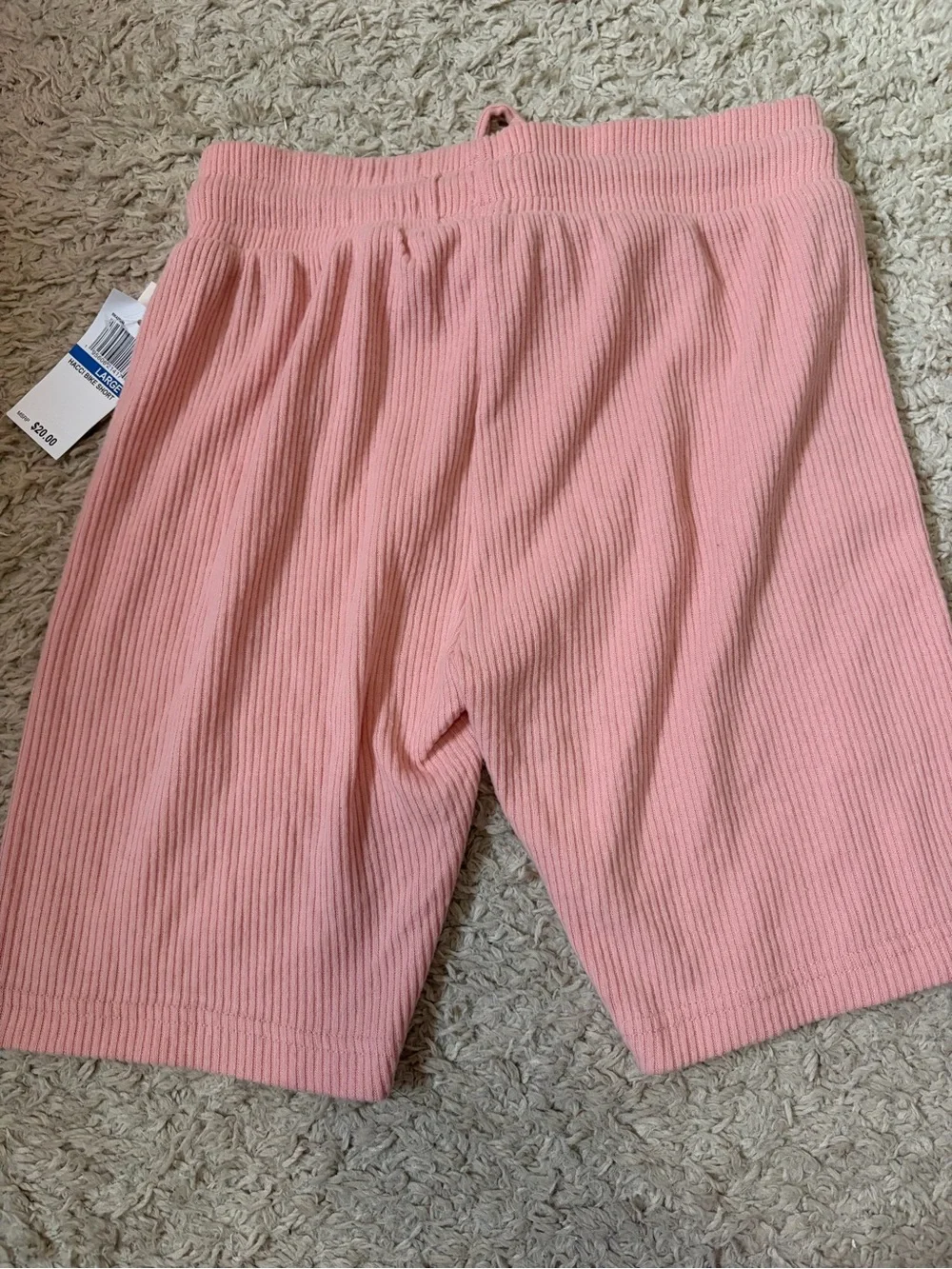 Pink Ribbed Drawstring Lounge Shorts